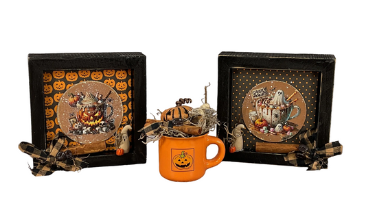 AGSD Halloween Decor - Pumpkin Latte Coffee Bar Theme Mug & Sign Decor 3pc Set