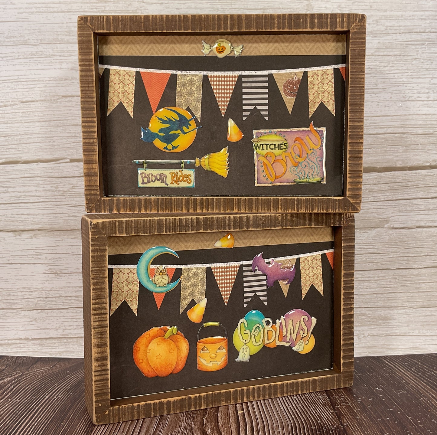 AGSD Halloween Decor - Epoxy Image Cute Farmhouse Box Signs 2pc Set