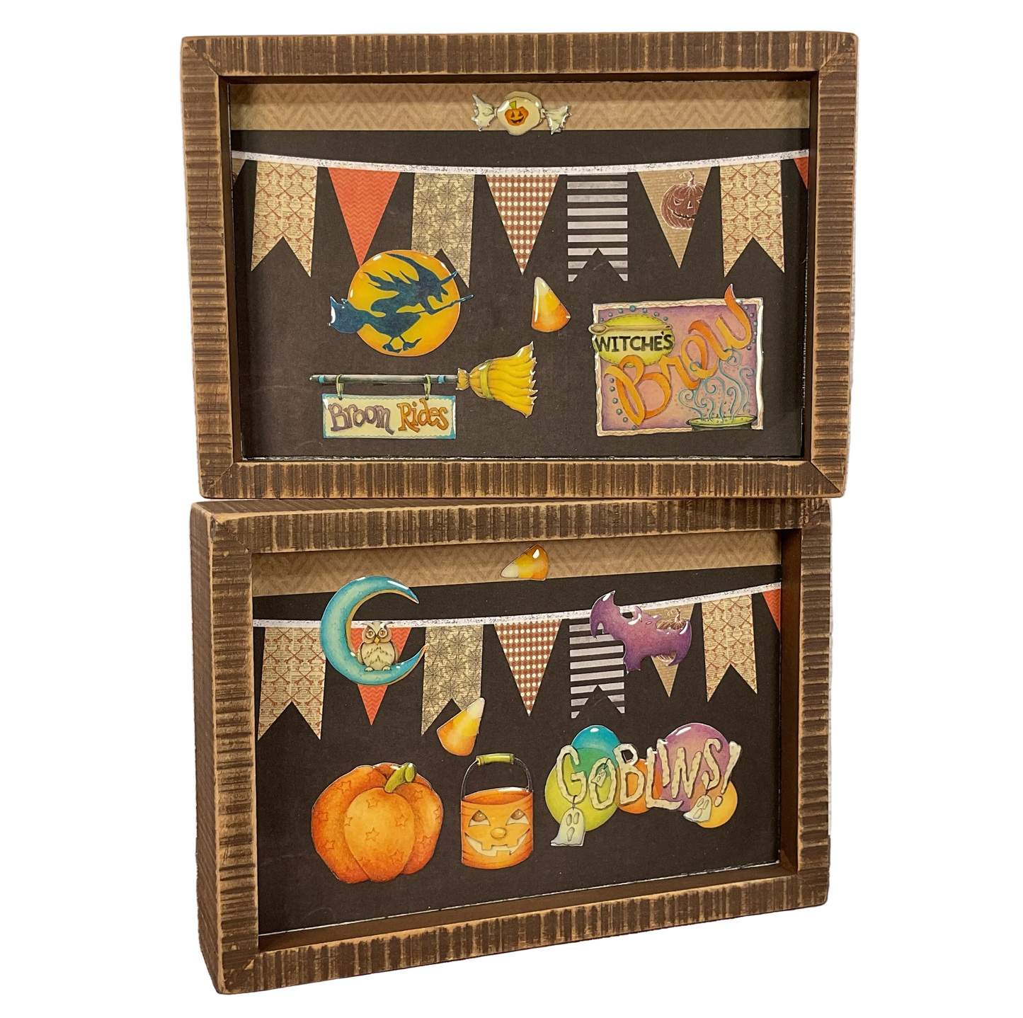 AGSD Halloween Decor - Epoxy Image Cute Farmhouse Box Signs 2pc Set