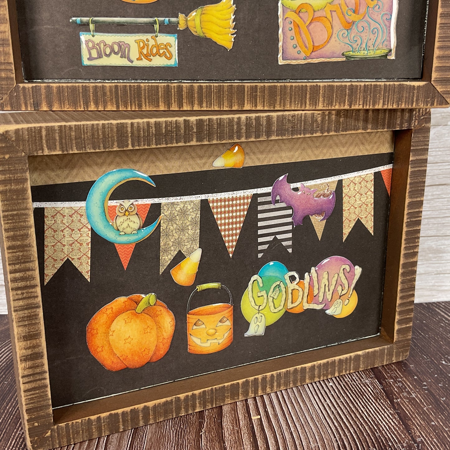 AGSD Halloween Decor - Epoxy Image Cute Farmhouse Box Signs 2pc Set