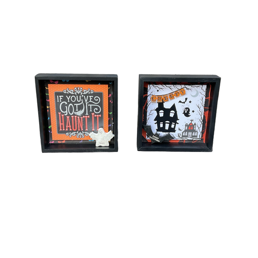 AGSD Halloween Decor - Haunted House Ghost Box Signs 2pc Set