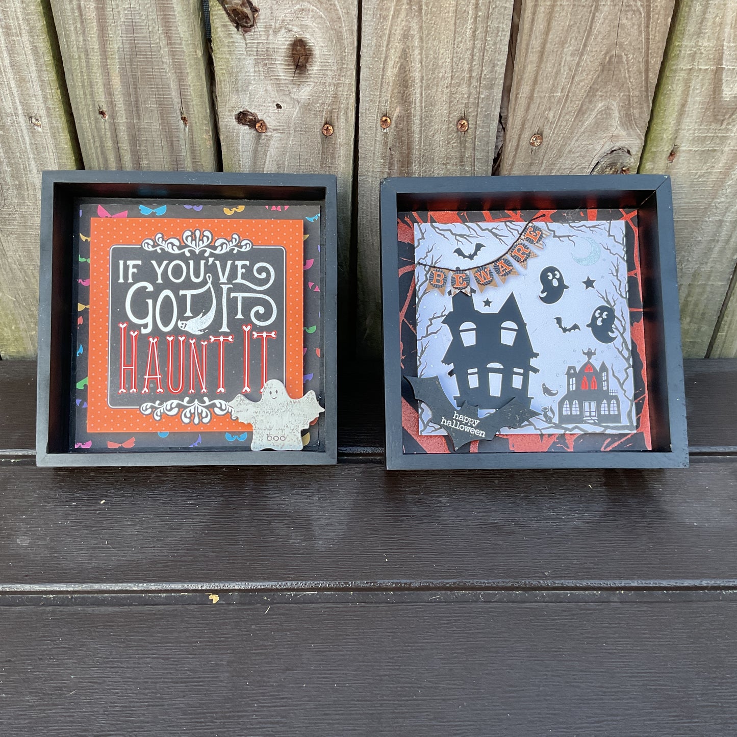 AGSD Halloween Decor - Beware Haunted House Ghost Box Signs 2pc Set