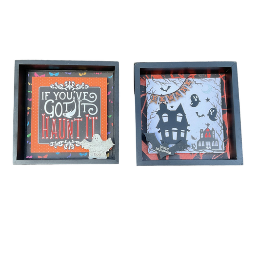 AGSD Halloween Decor - Beware Haunted House Ghost Box Signs 2pc Set