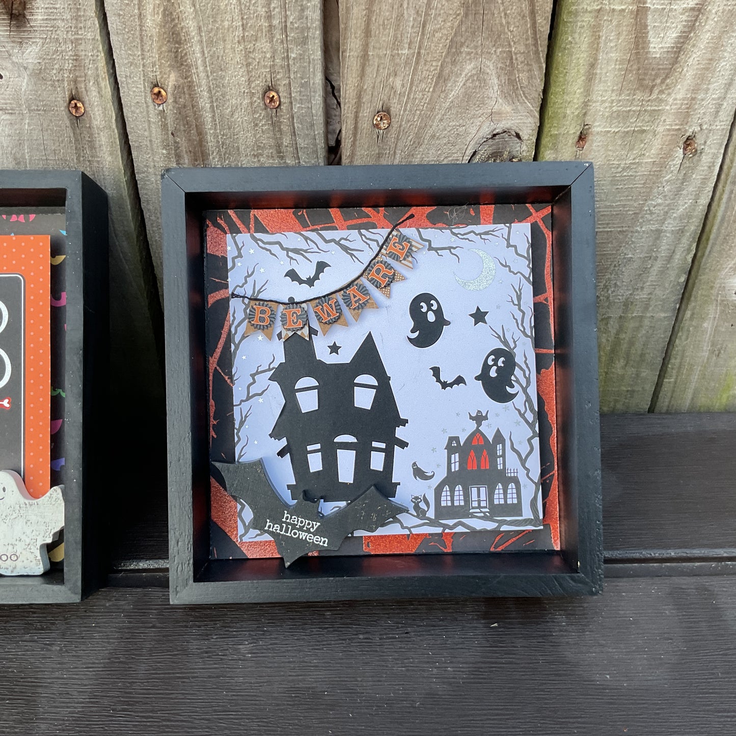 AGSD Halloween Decor - Beware Haunted House Ghost Box Signs 2pc Set