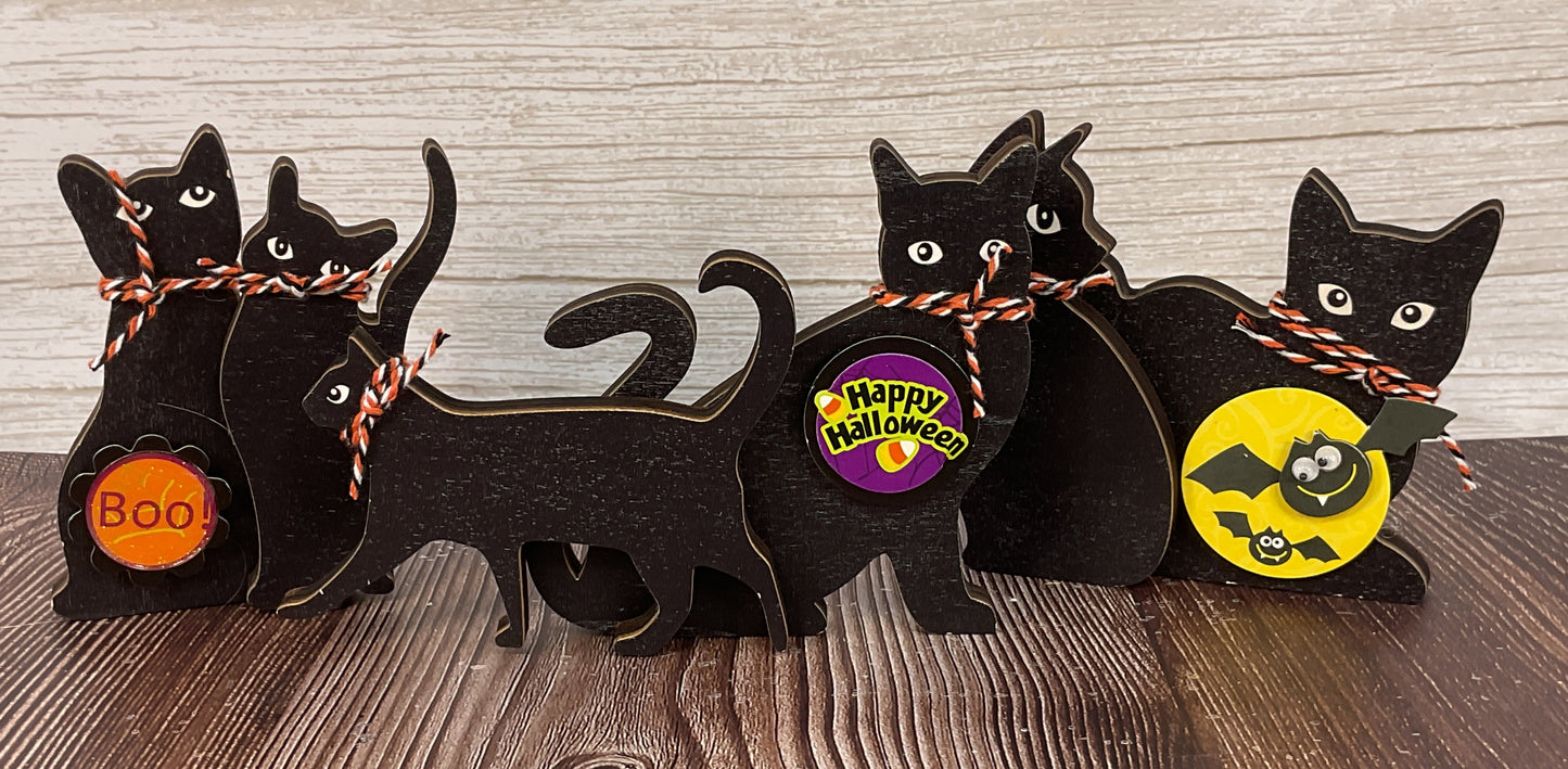 AGSD Halloween Decor - Cute Black Cat Silhouette Chunky Wood Sitters 3pc Set