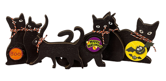 AGSD Halloween Decor - Cute Black Cat Silhouette Chunky Wood Sitters 3pc Set