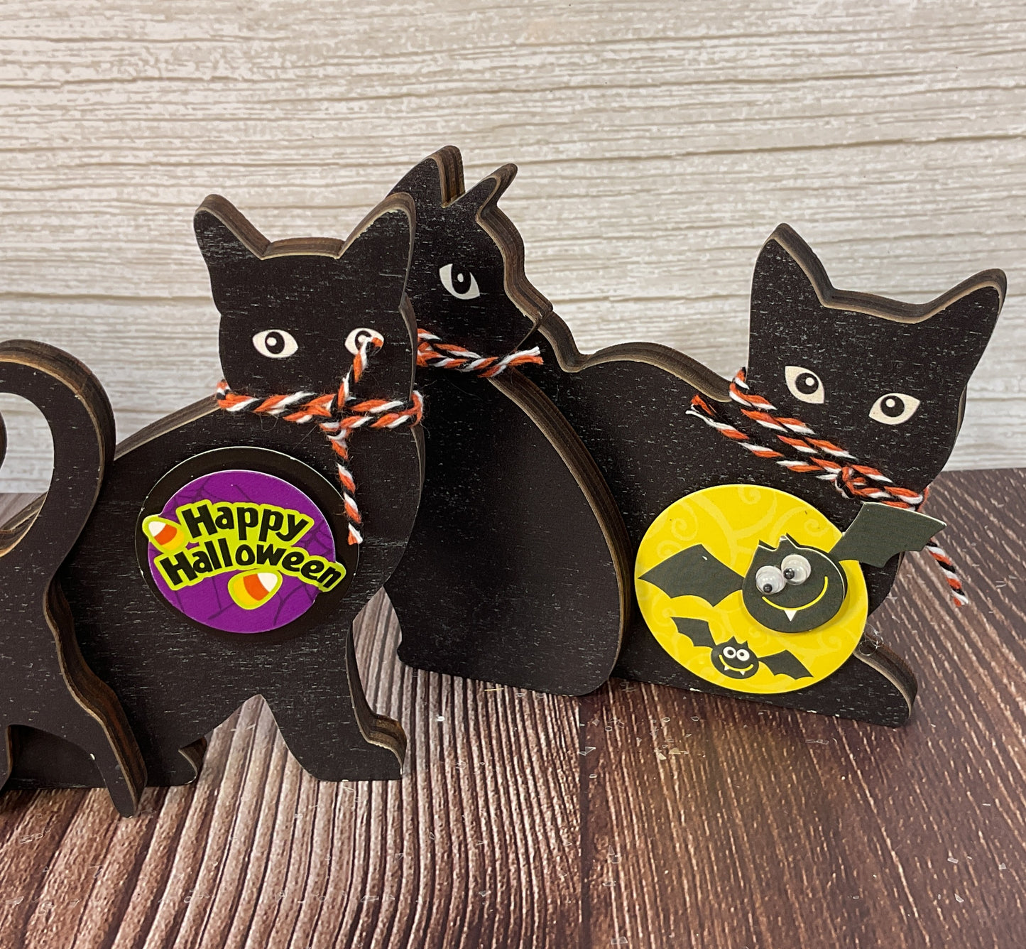 AGSD Halloween Decor - Cute Black Cat Silhouette Chunky Wood Sitters 3pc Set