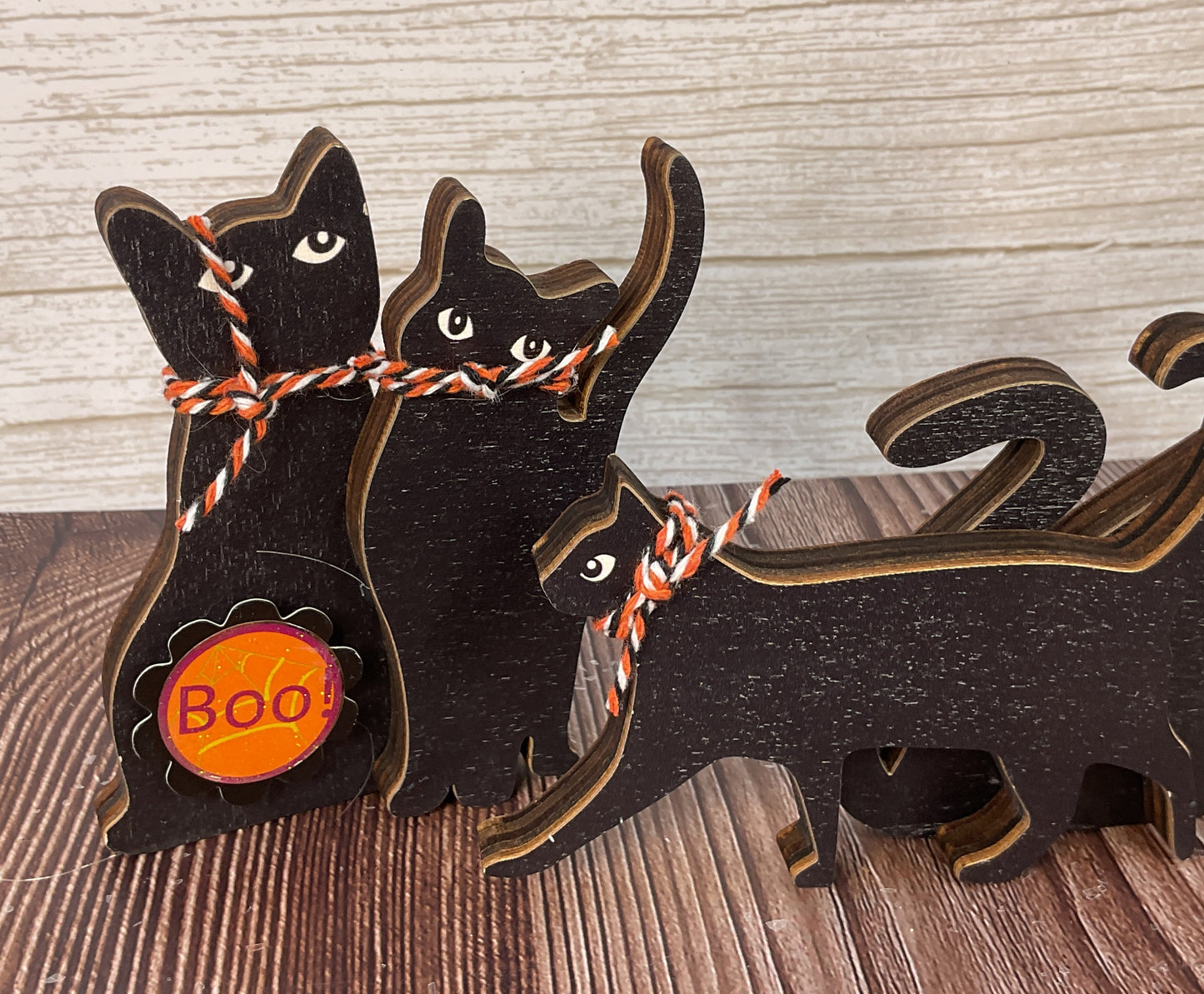 AGSD Halloween Decor - Cute Black Cat Silhouette Chunky Wood Sitters 3pc Set