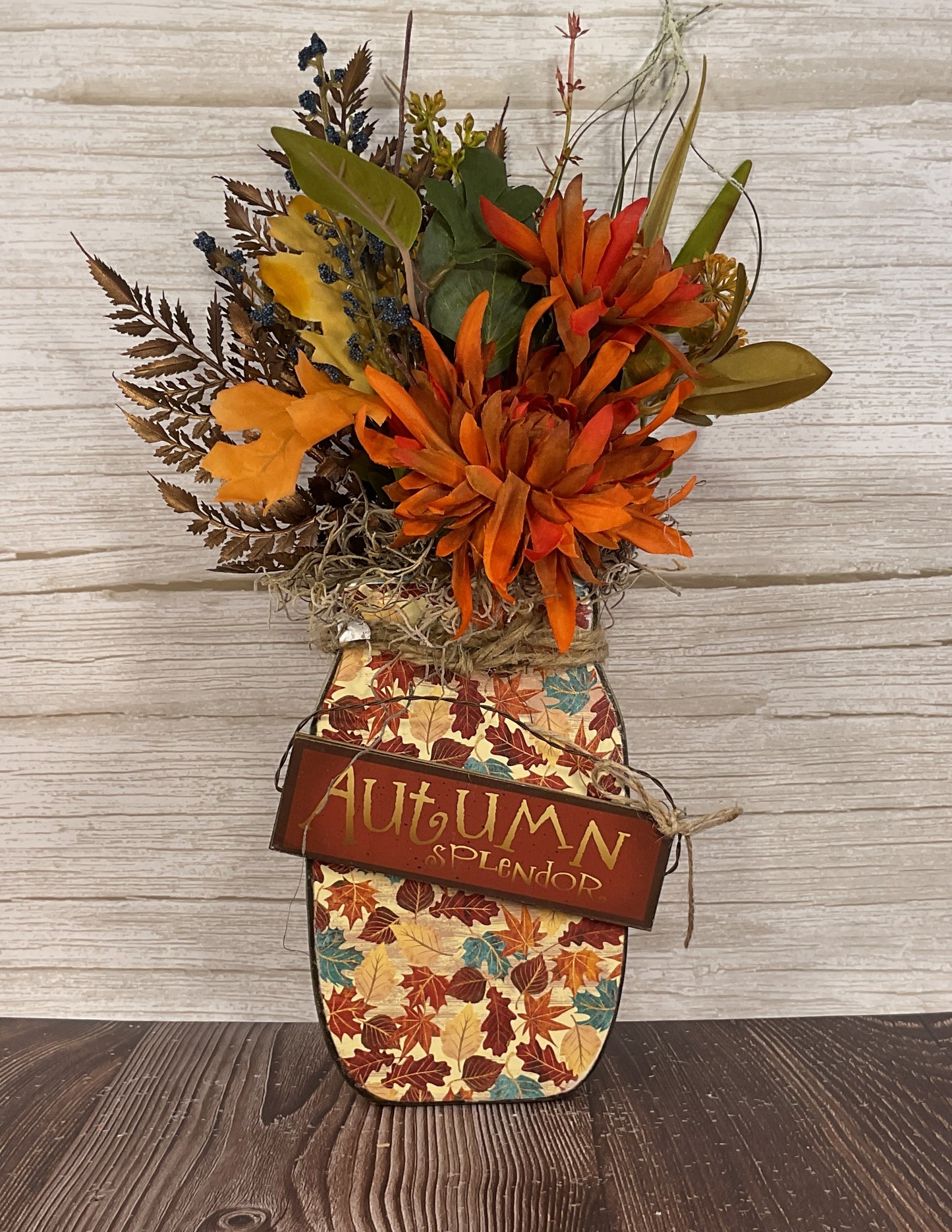 AGSD Fall Decor - Farmhouse Autumn Wood Mason Jar Floral Display
