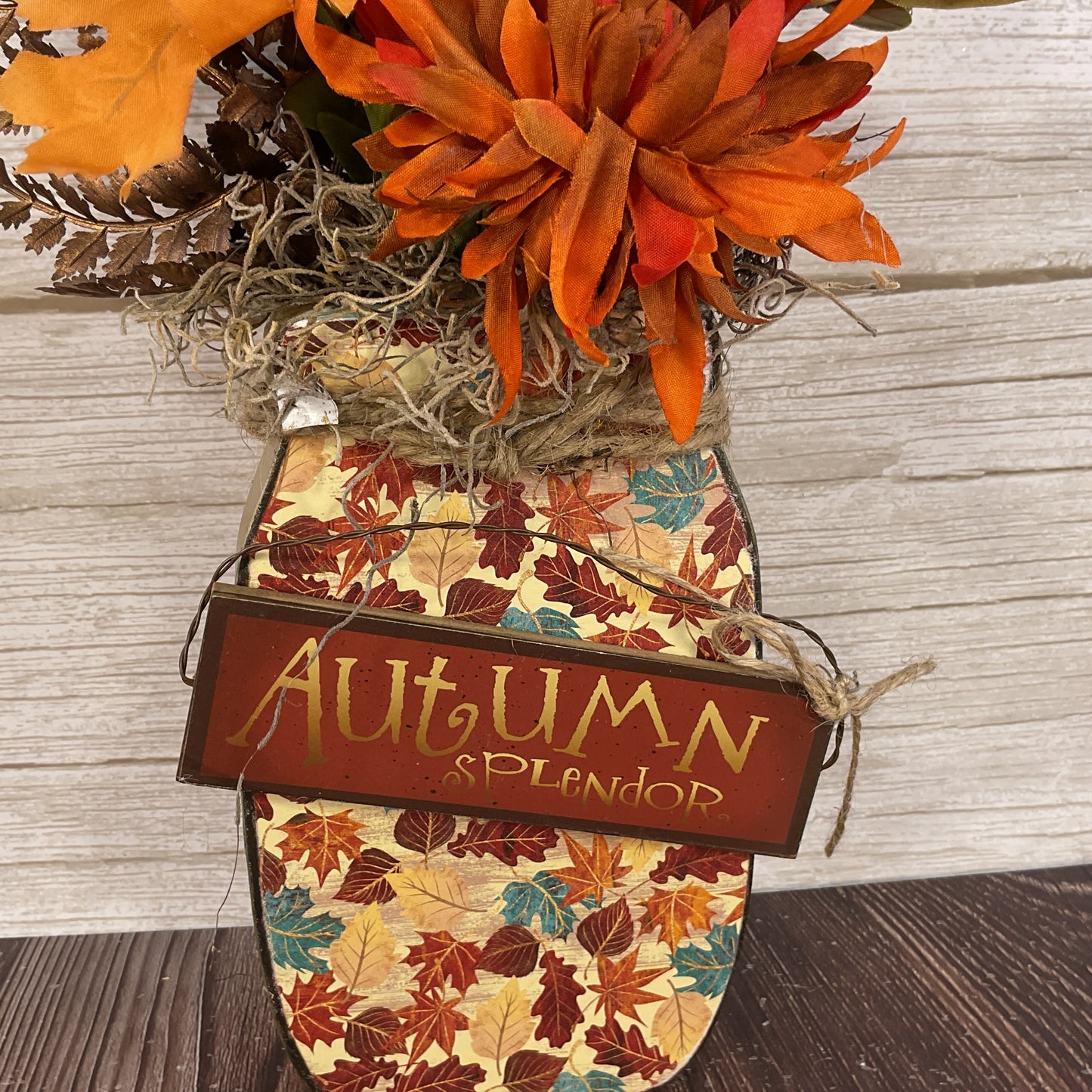 AGSD Fall Decor - Farmhouse Autumn Wood Mason Jar Floral Display