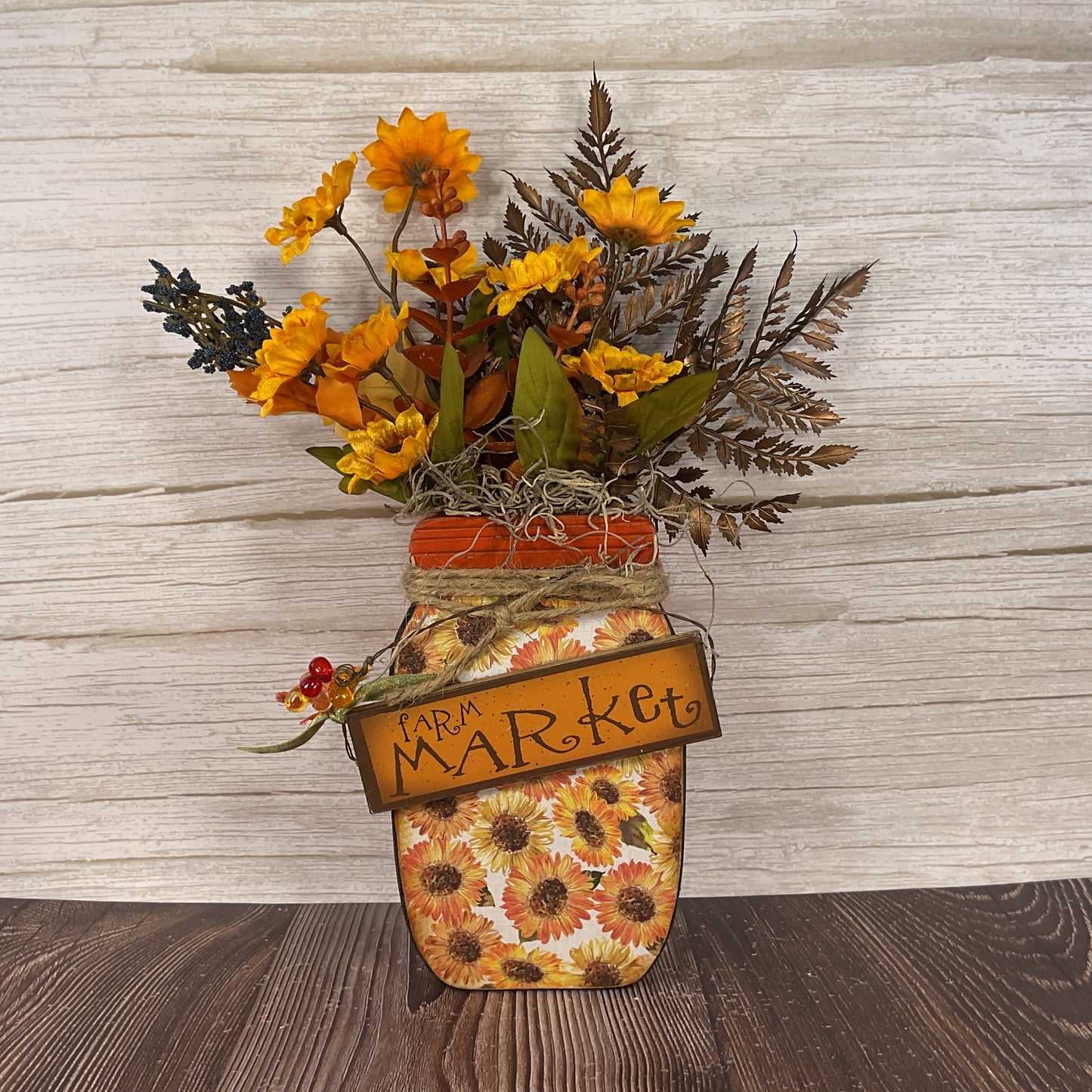 AGSD Fall Decor - Farmhouse Farm Market Wood Mason Jar Floral Display