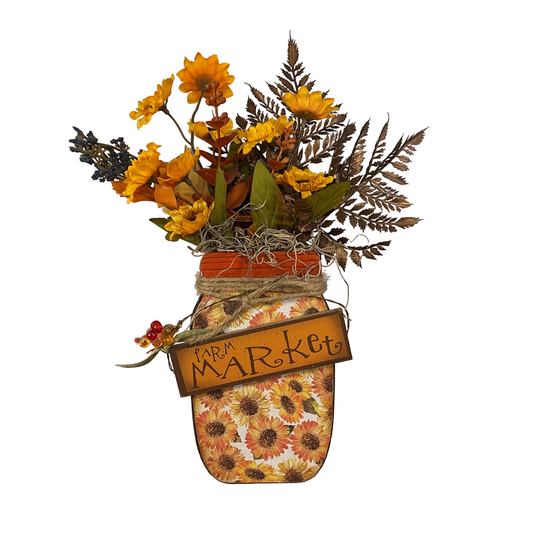 AGSD Fall Decor - Farmhouse Farm Market Wood Mason Jar Floral Display