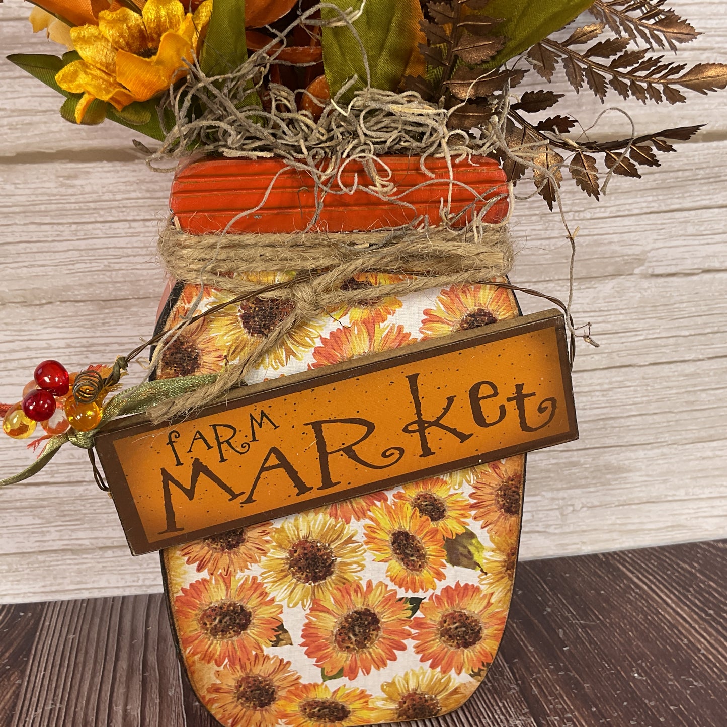AGSD Fall Decor - Farmhouse Farm Market Wood Mason Jar Floral Display