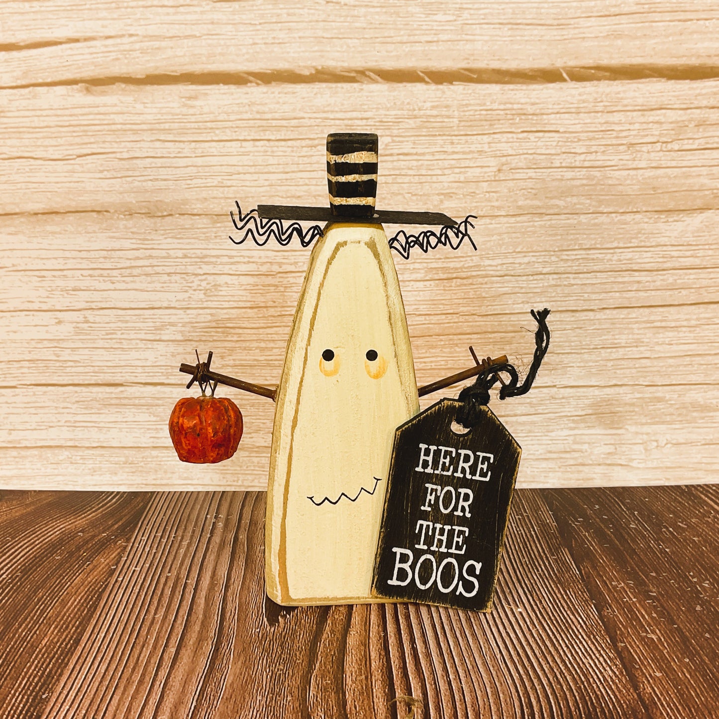 AGSD Halloween Decor - Prim Ghost Here for the Boos Wood Sitter
