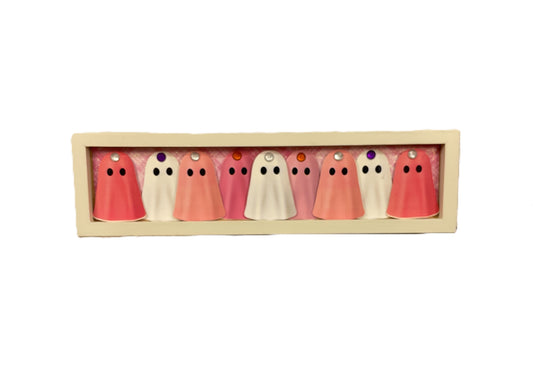 AGSD Halloween Decor - Peach & Pink Glam Ghosts 3-D Long Box Sign