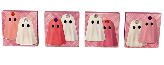 AGSD Halloween Decor - Small Pink Glam Ghost Block Sign 4pc Set
