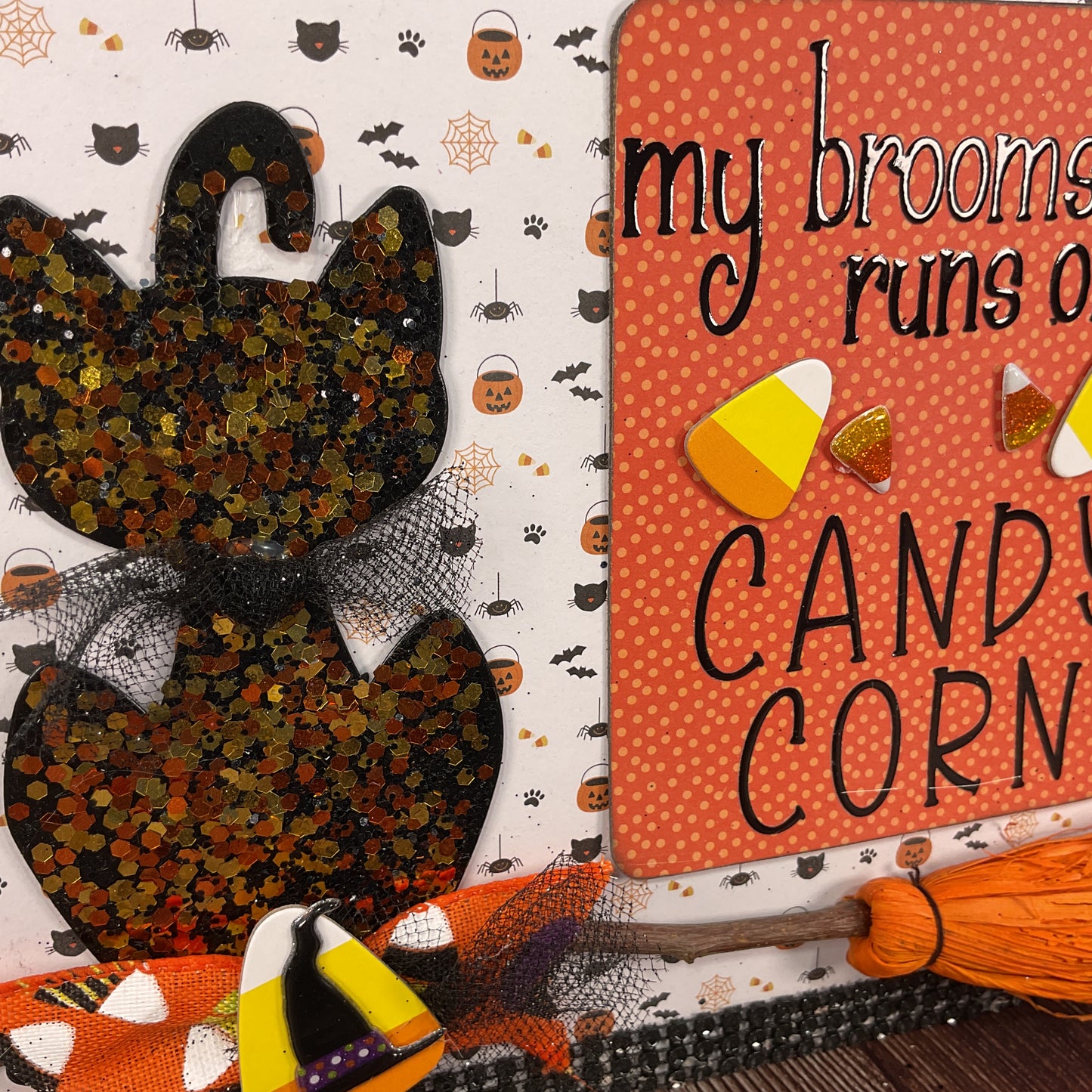 AGSD Halloween Decor - Broomstick Runs on Candy Corn 3-D Box Sign