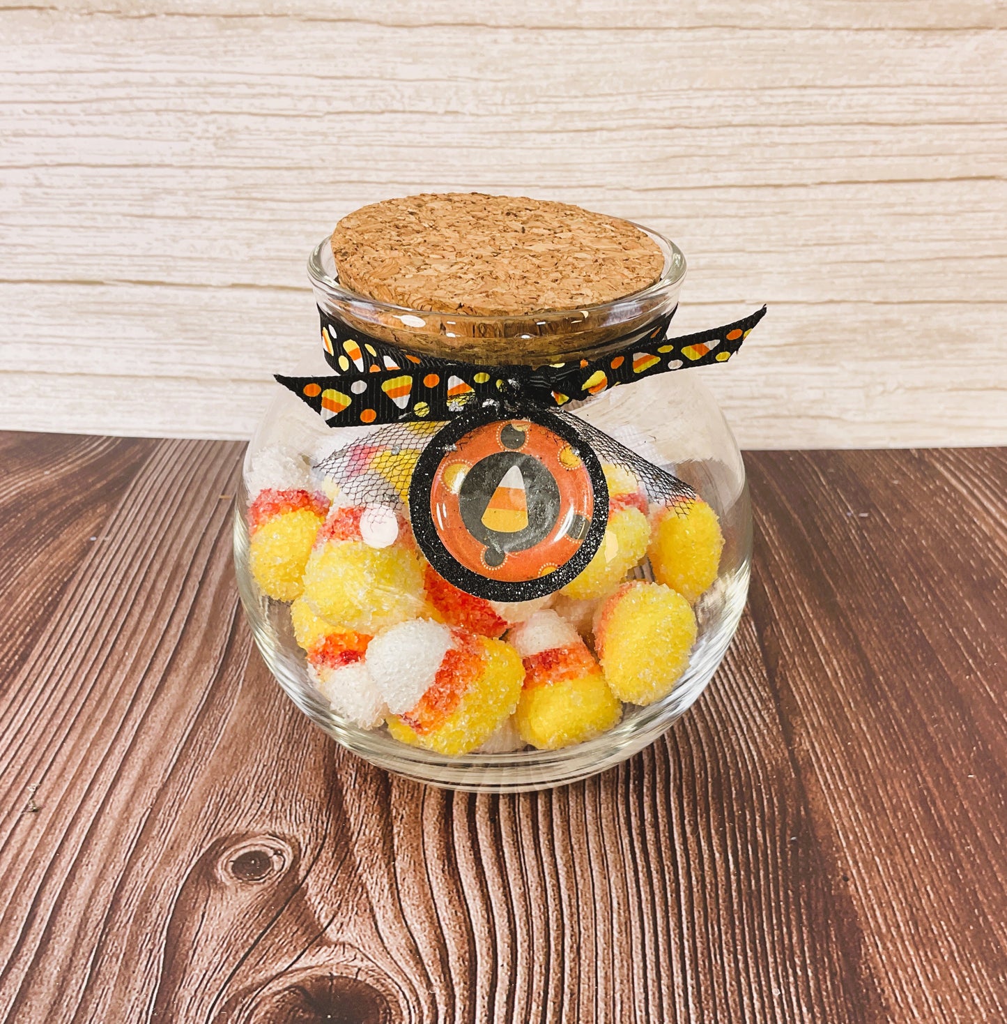 AGSD Halloween Decor - Glittered Foam Faux Candy Corn in SM Glass Jar
