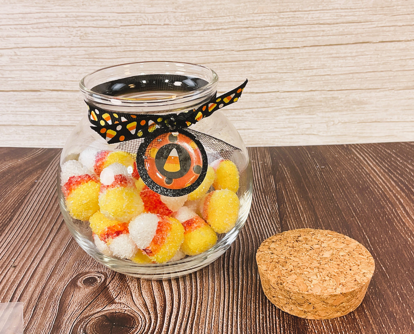 AGSD Halloween Decor - Glittered Foam Faux Candy Corn in SM Glass Jar