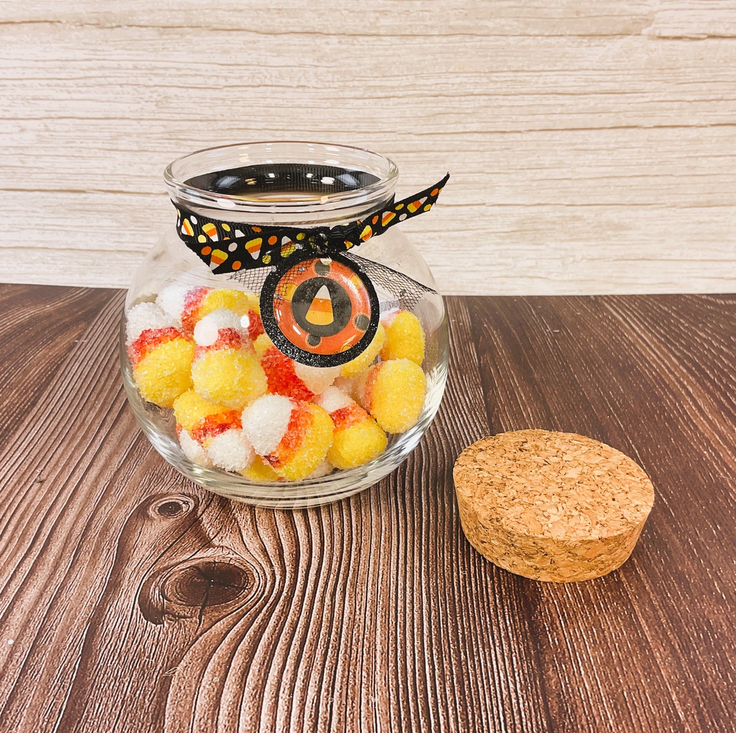 AGSD Halloween Decor - Glittered Foam Faux Candy Corn in SM Glass Jar