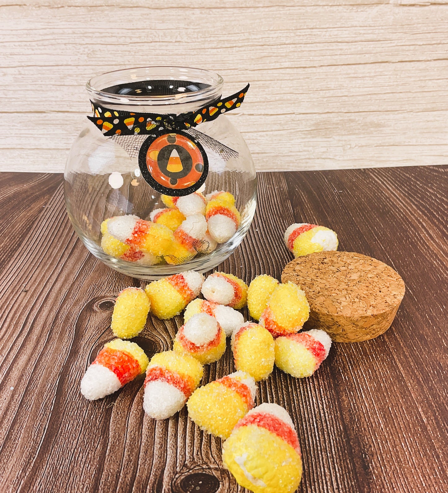 AGSD Halloween Decor - Glittered Foam Faux Candy Corn in SM Glass Jar