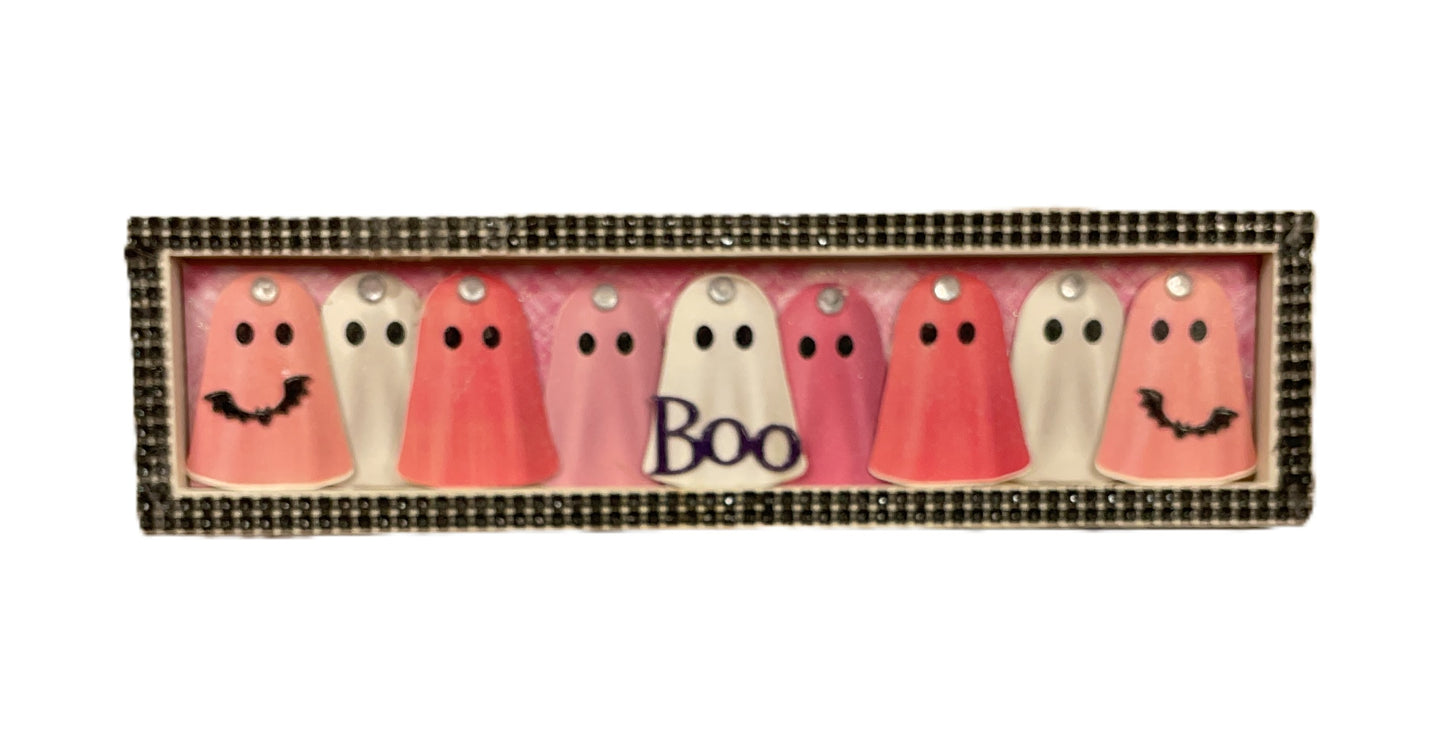 AGSD Halloween Decor - Black & Pink Glam Ghosts 3-D Long Box Sign