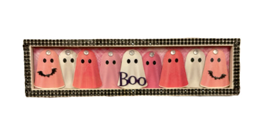 AGSD Halloween Decor - Black & Pink Glam Ghosts 3-D Long Box Sign