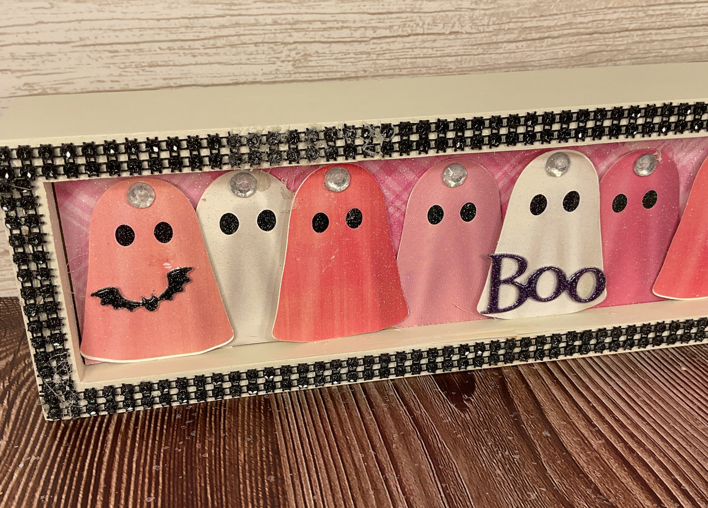 AGSD Halloween Decor - Black & Pink Glam Ghosts 3-D Long Box Sign