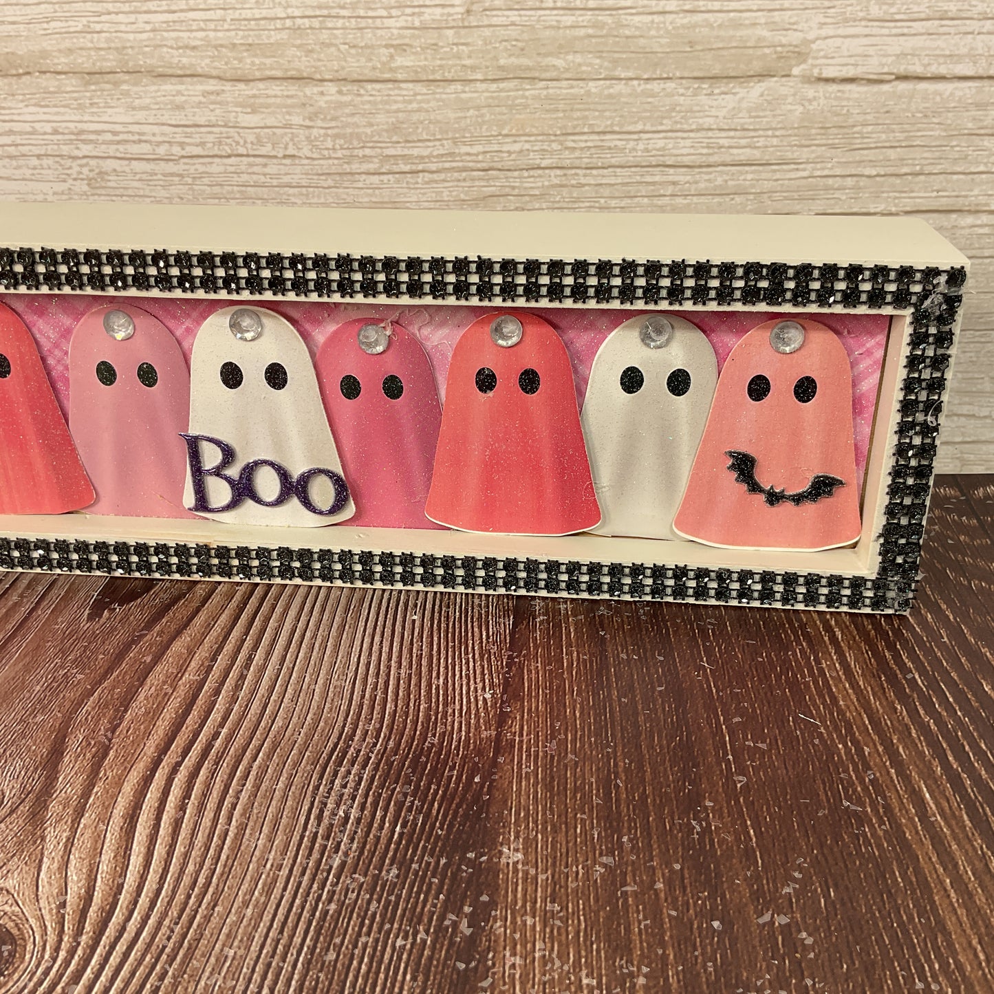 AGSD Halloween Decor - Black & Pink Glam Ghosts 3-D Long Box Sign