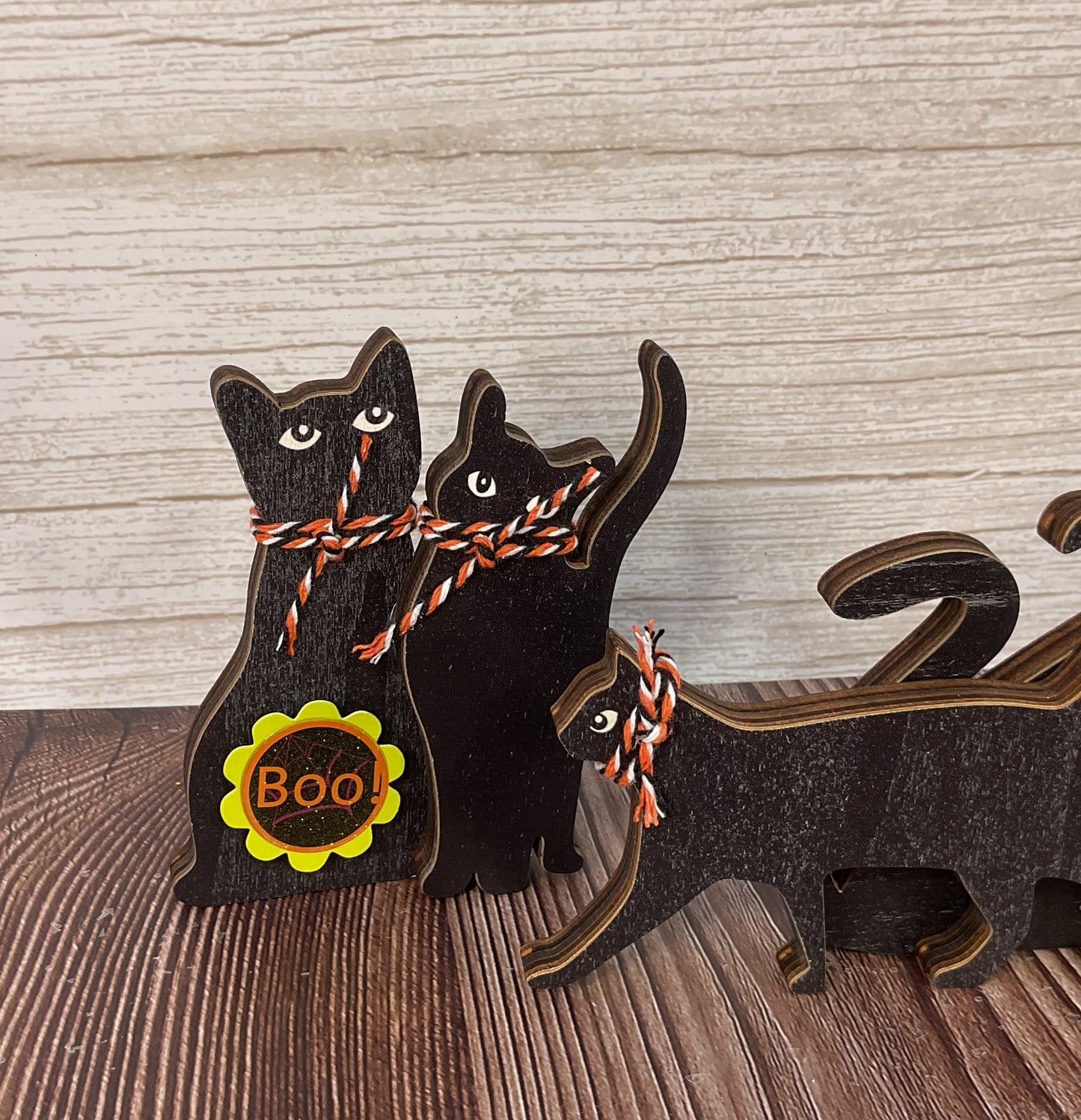 AGSD Halloween Decor - Cute Black Cat Silhouette Chunky Wood Sitters 3pc Set
