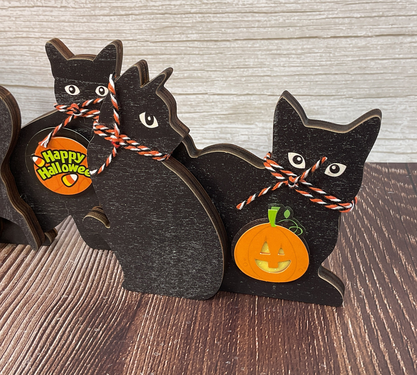 AGSD Halloween Decor - Cute Black Cat Silhouette Chunky Wood Sitters 3pc Set