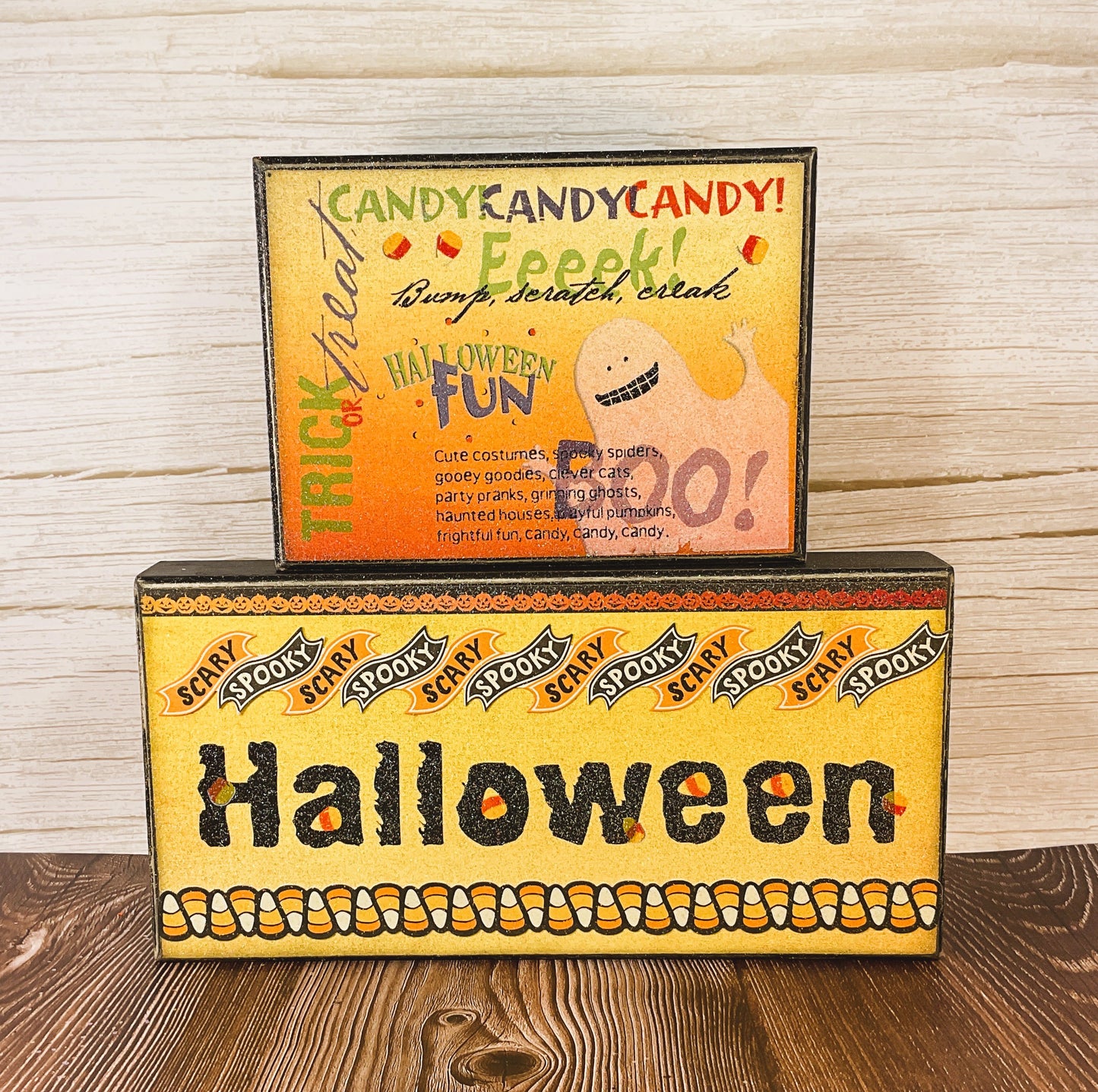 AGSD Halloween Decor - Subway Art Candy Corn Box Signs 2pc Set