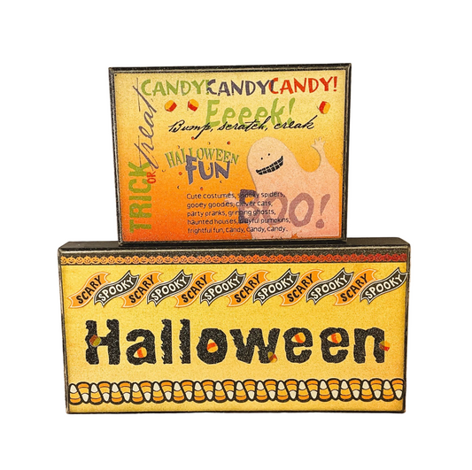AGSD Halloween Decor - Subway Art Candy Corn Box Signs 2pc Set