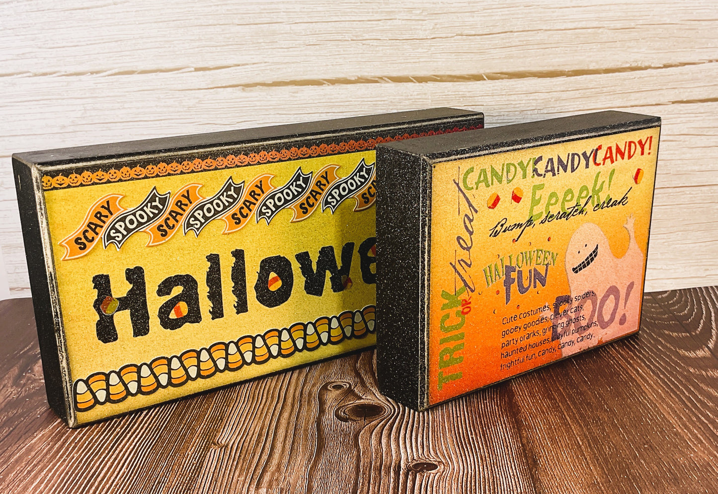 AGSD Halloween Decor - Subway Art Candy Corn Box Signs 2pc Set
