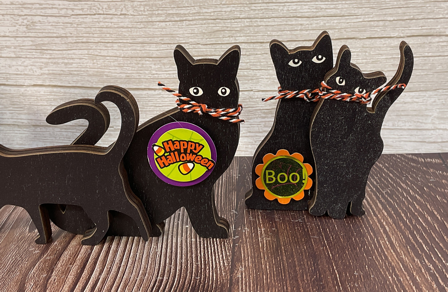 AGSD Halloween Decor - Cute Black Cat Silhouette Chunky Wood Sitters 3pc Set