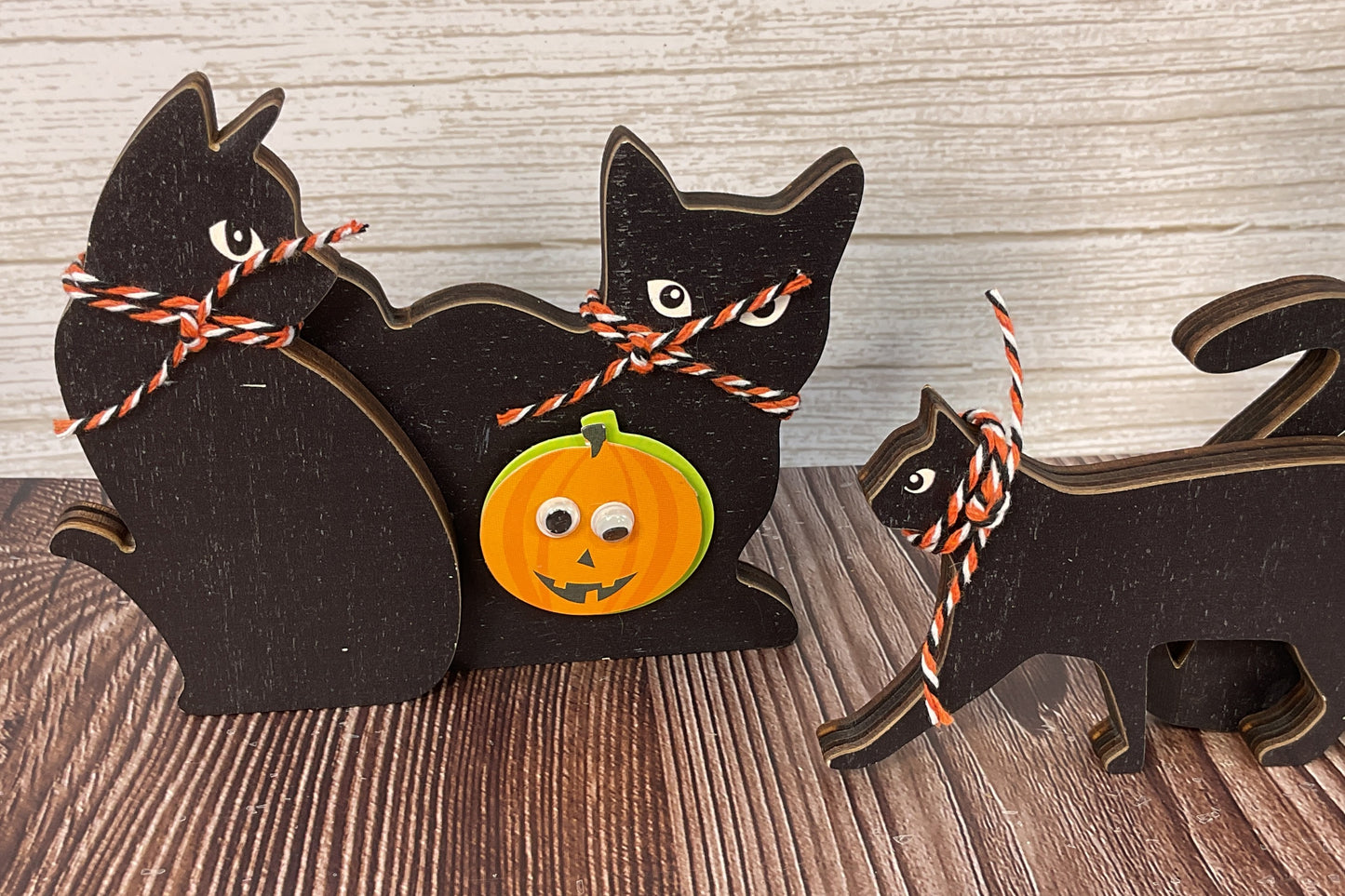 AGSD Halloween Decor - Cute Black Cat Silhouette Chunky Wood Sitters 3pc Set