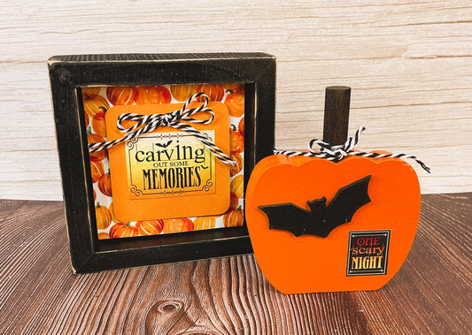 AGSD Halloween Decor - Carving Out Memories Pumpkin Sign &amp; Sitter 2pc Set