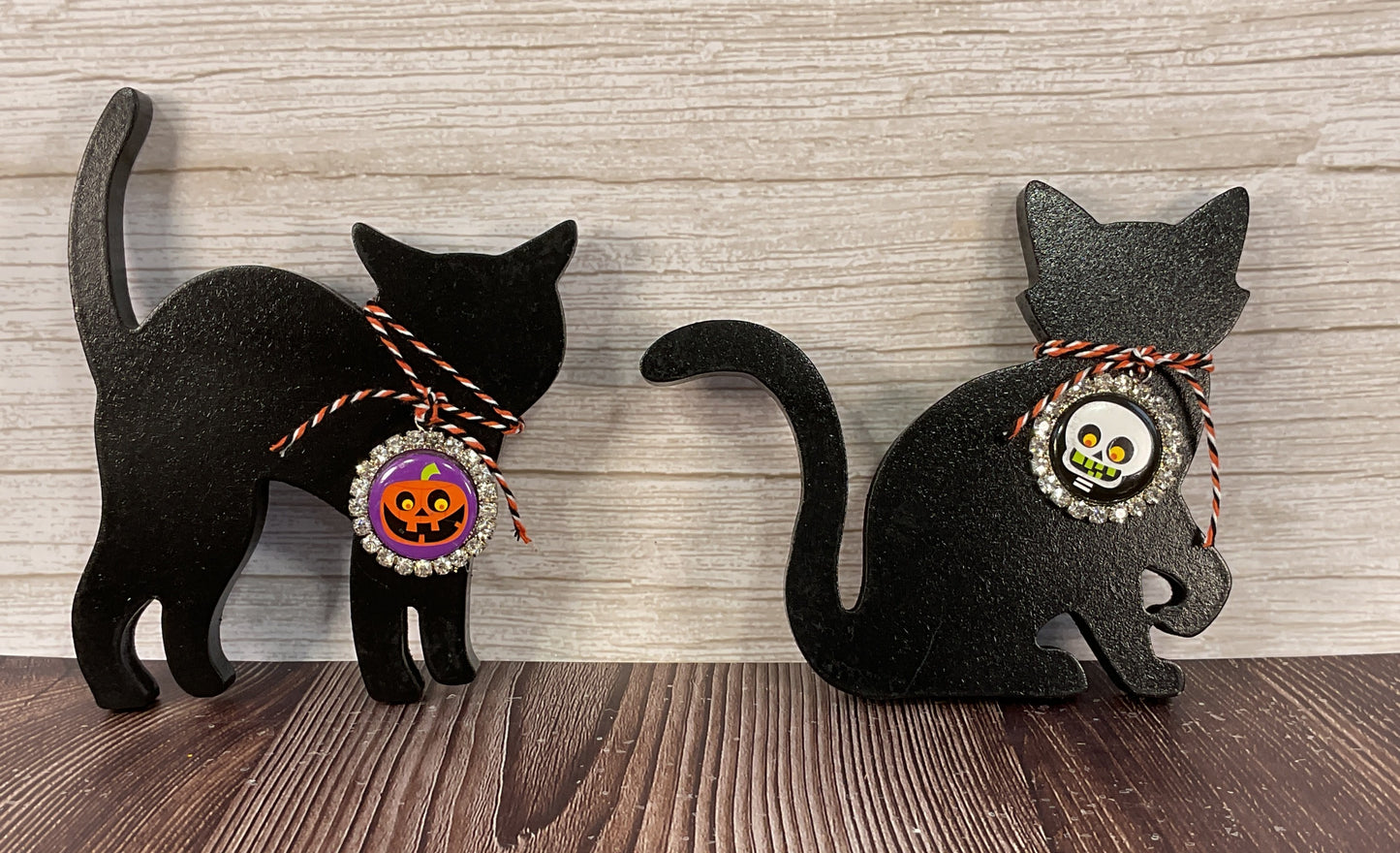 AGSD Halloween Decor - Cute Black Cat Silhouette Chunky Wood Sitters 5pc Set
