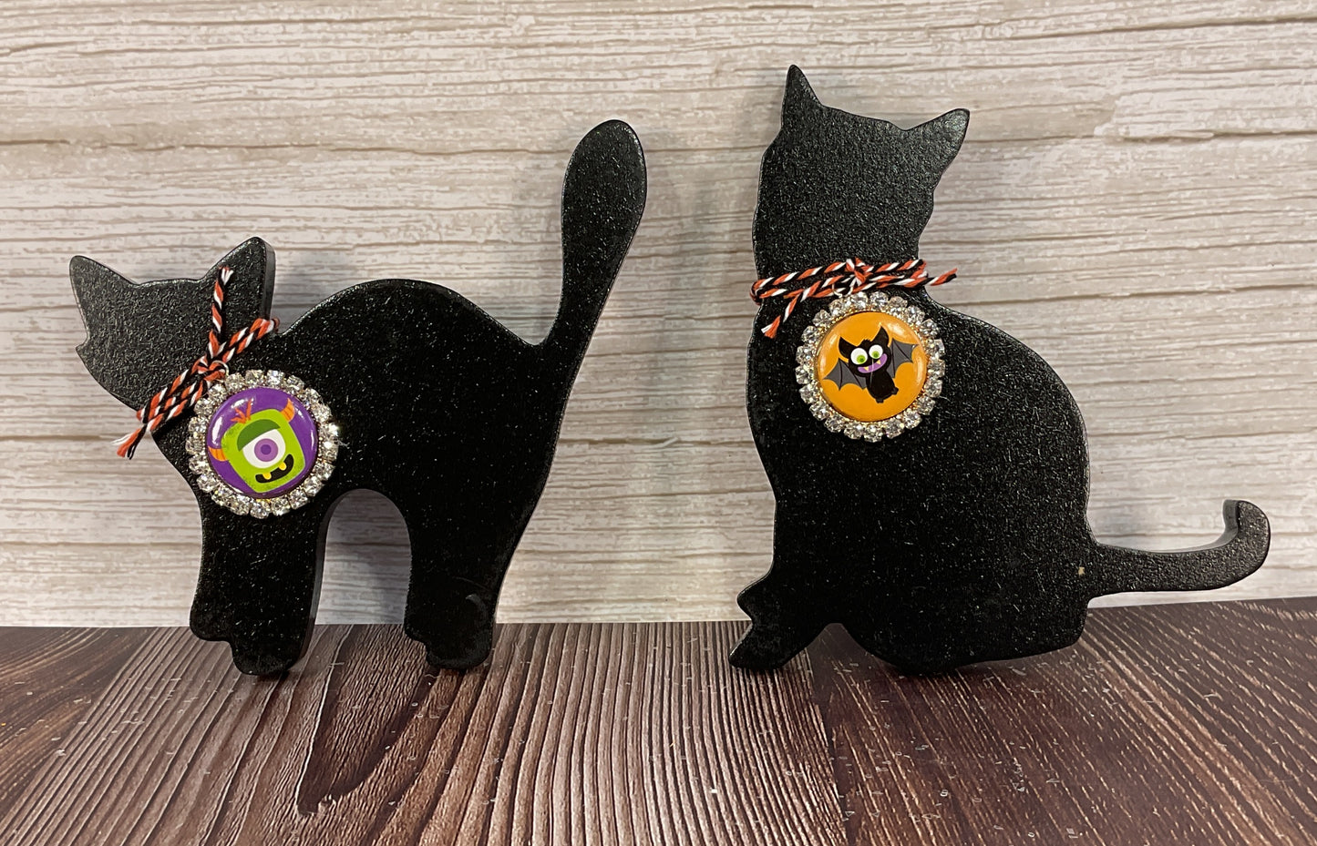 AGSD Halloween Decor - Cute Black Cat Silhouette Chunky Wood Sitters 5pc Set