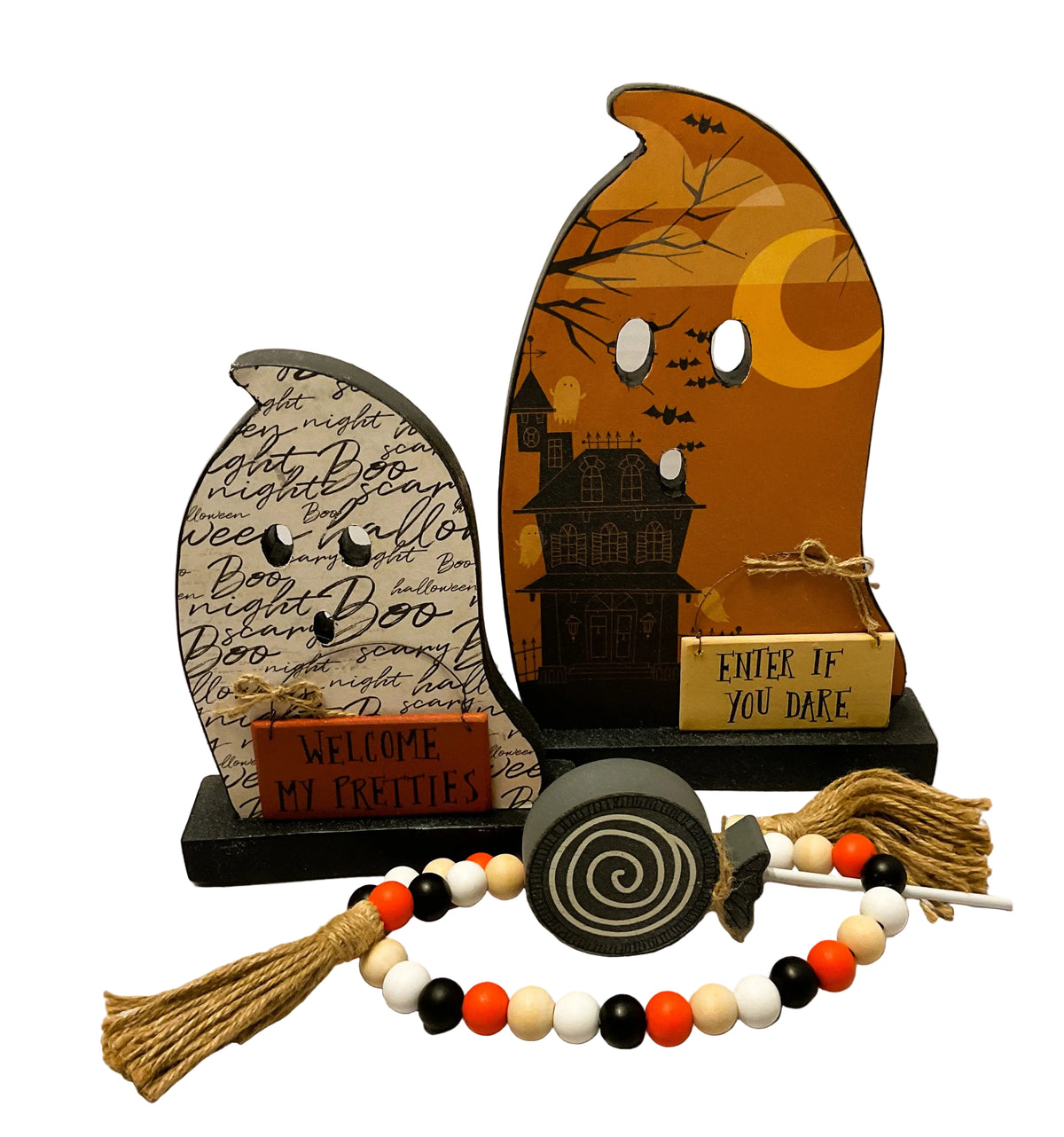 AGSD Halloween Decor - Decoupage Reversible Wood Bats Ghosts LG 2pc Set