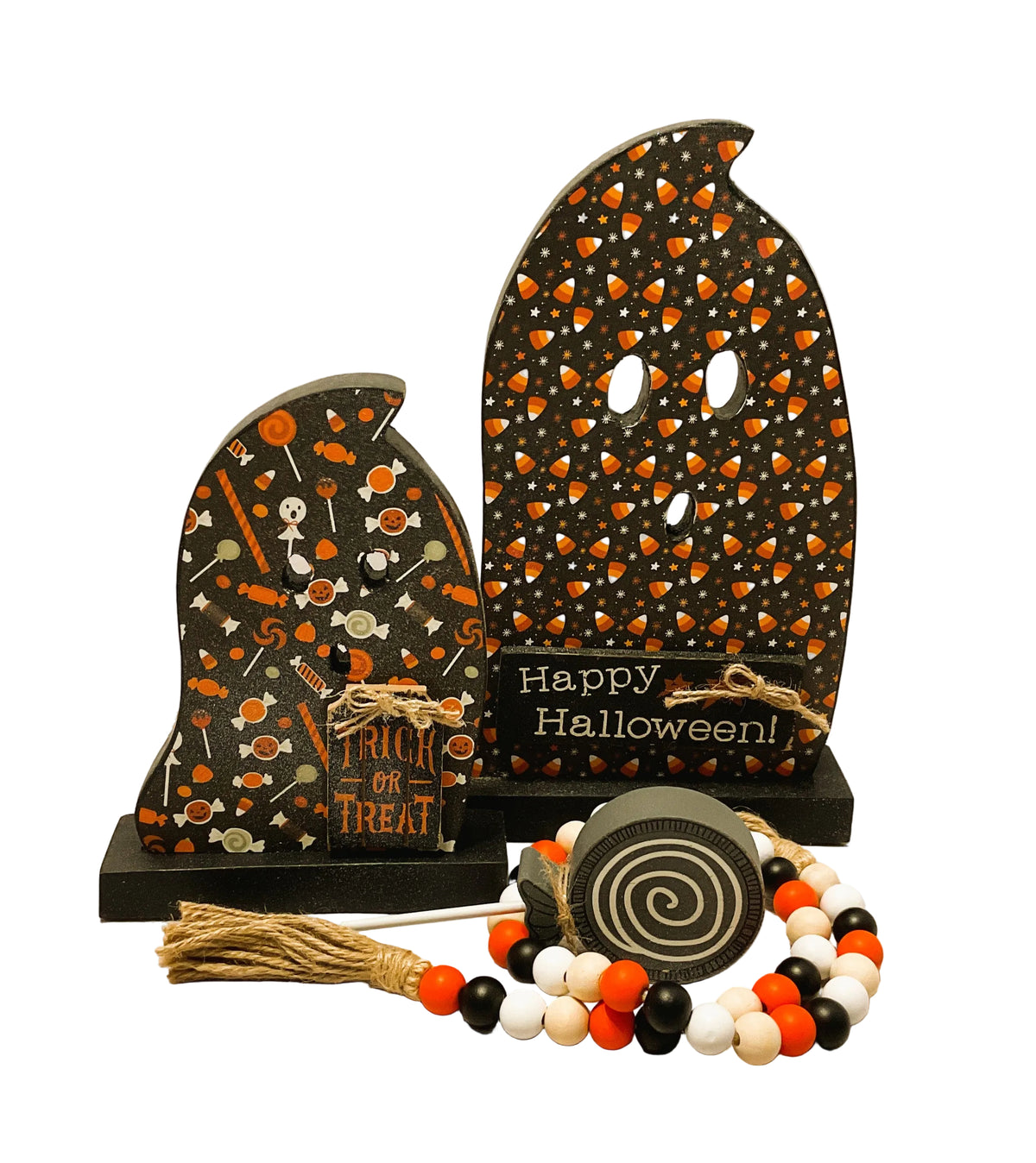 AGSD Halloween Decor - Decoupage Reversible Wood Bats Ghosts LG 2pc Set