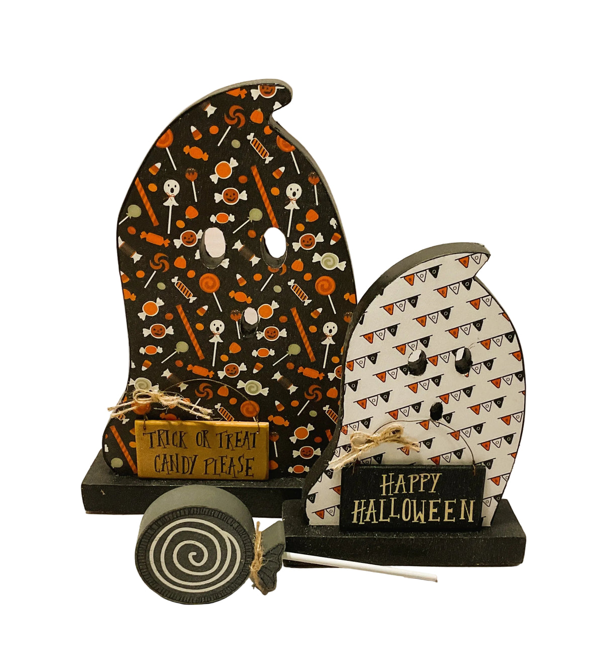 AGSD Halloween Decor - Decoupage Reversible Wood Bats Ghosts LG 2pc Set
