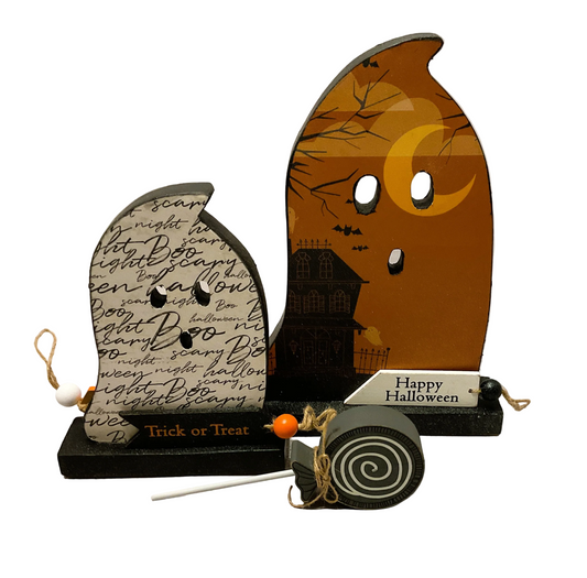 AGSD Halloween Decor - Decoupage Reversible Wood Ghosts LG 2pc Set