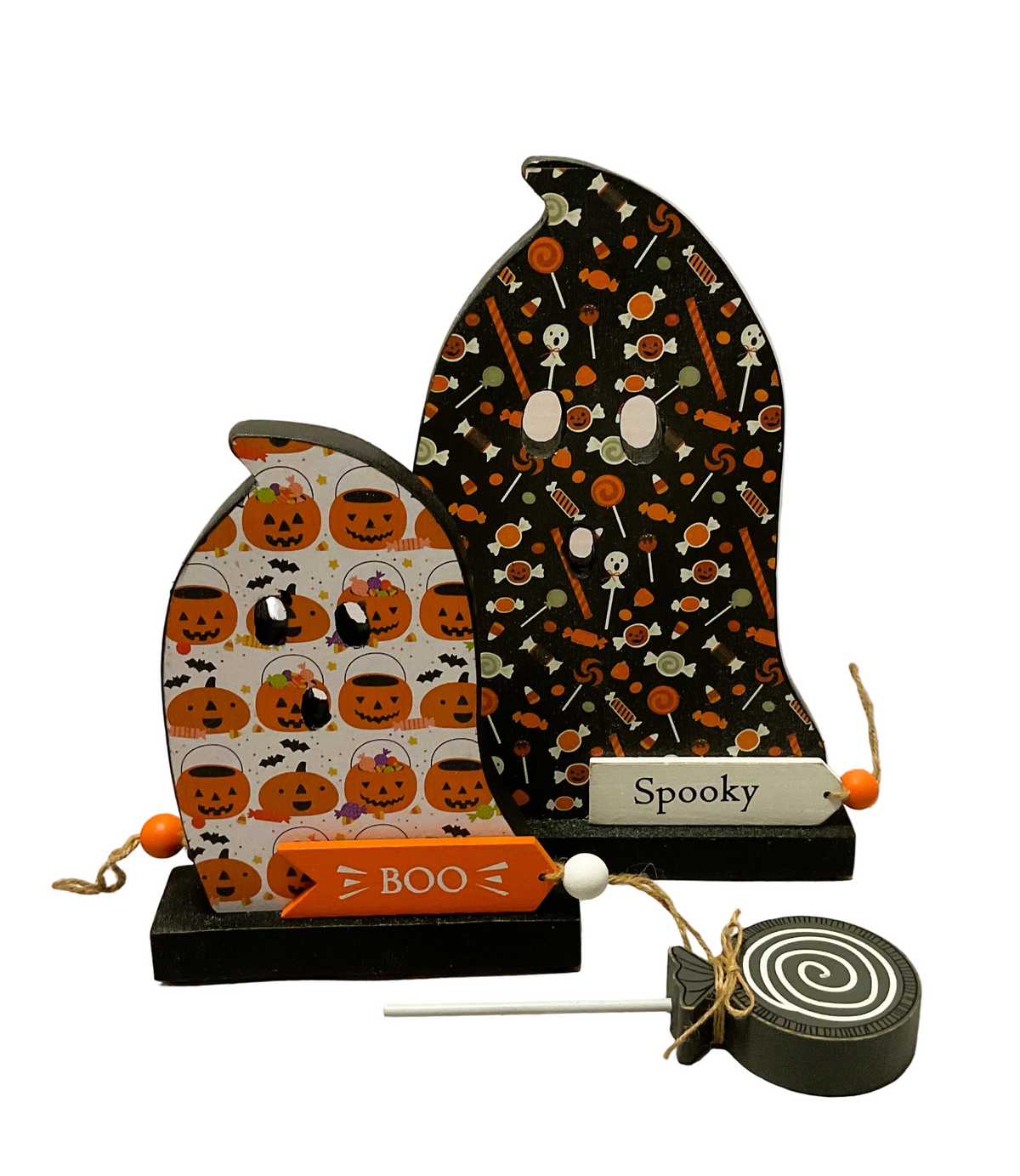 AGSD Halloween Decor - Decoupage Reversible Wood Ghosts LG 2pc Set