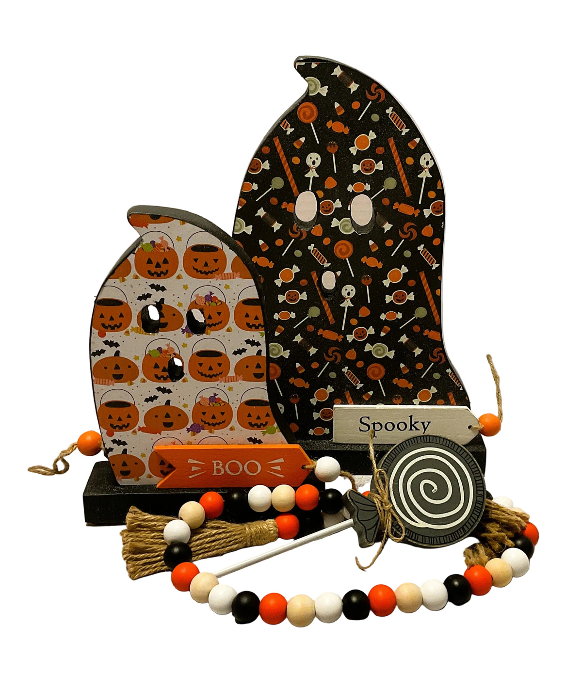 AGSD Halloween Decor - Decoupage Reversible Wood Ghosts LG 2pc Set