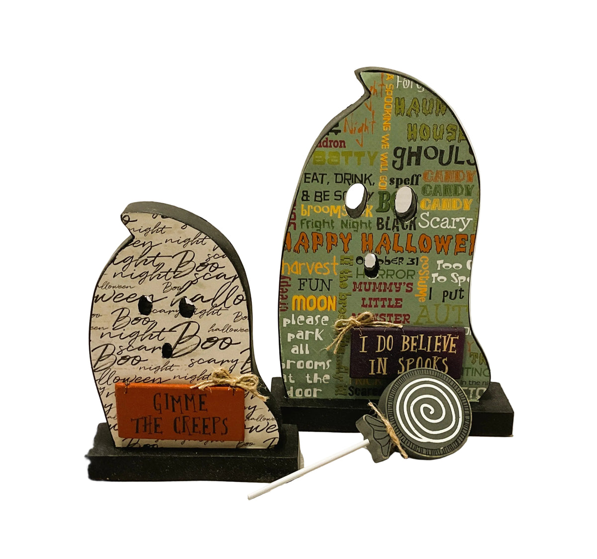 AGSD Halloween Decor - Decoupage Reversible Wood Candy Corn Ghosts LG 2pc Set