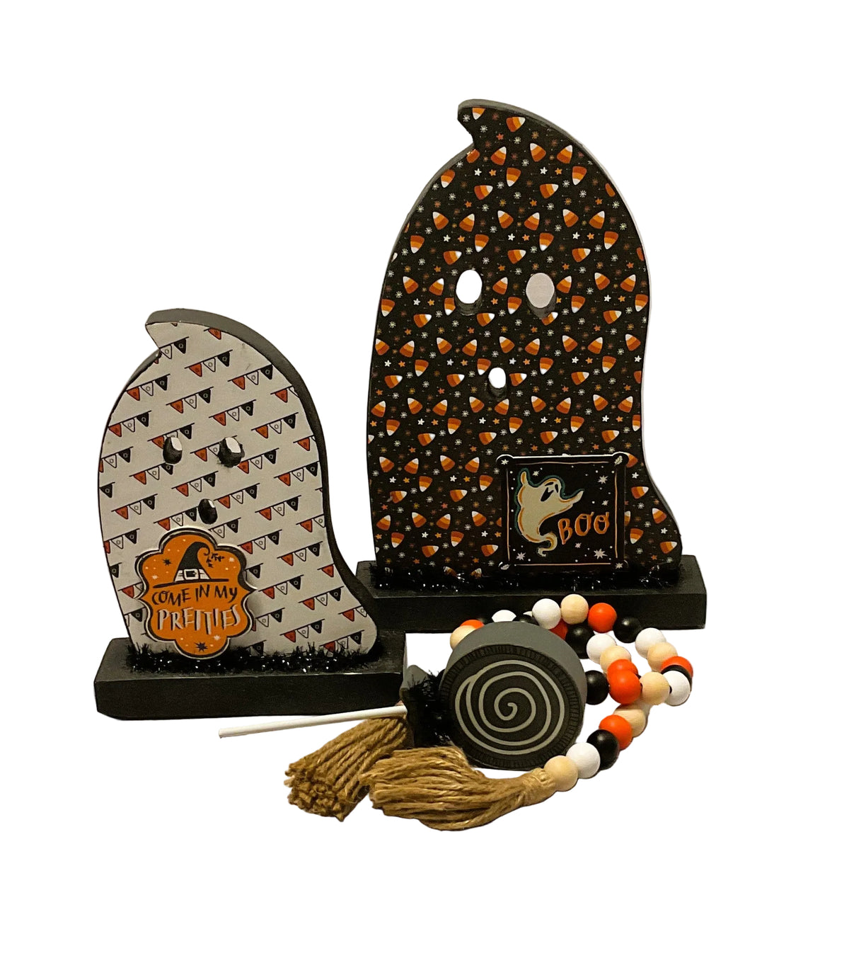 AGSD Halloween Decor - Decoupage Reversible Wood Wrap Candy Ghosts LG 2pc Set