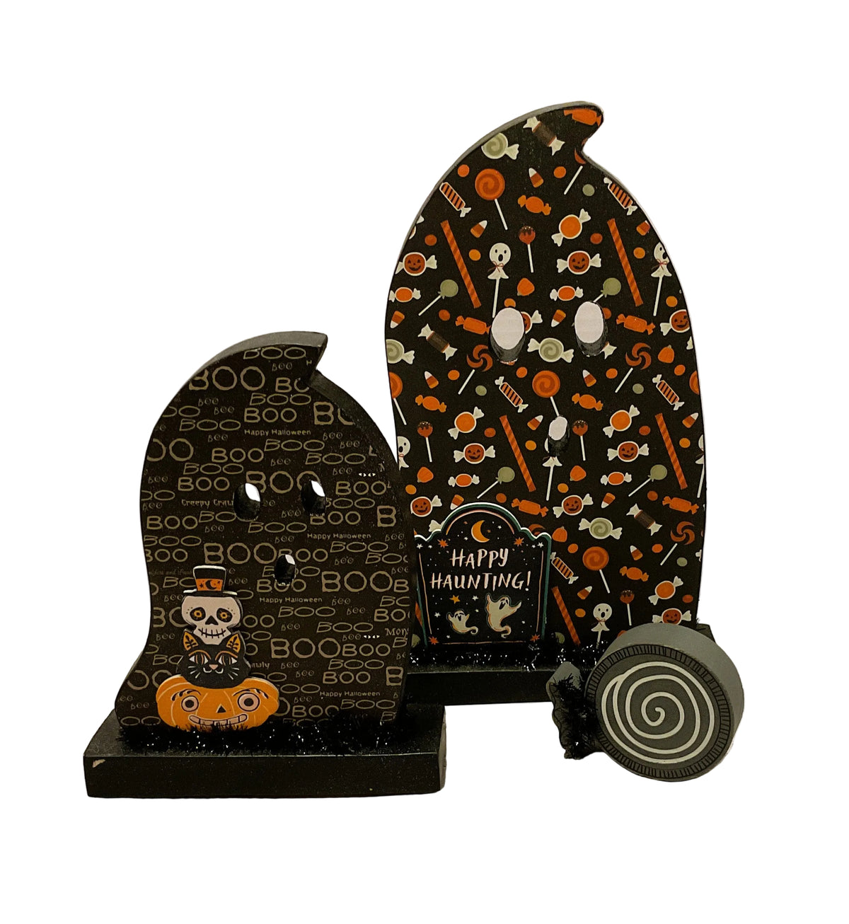 AGSD Halloween Decor - Decoupage Reversible Wood Wrap Candy Ghosts LG 2pc Set