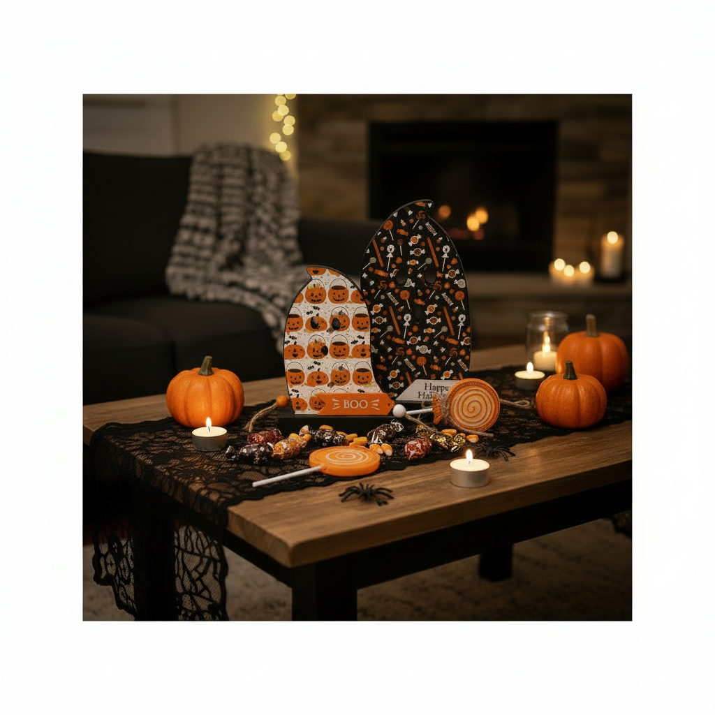 AGSD Halloween Decor - Decoupage Reversible Wood Haunted House Ghosts LG 2pc Set