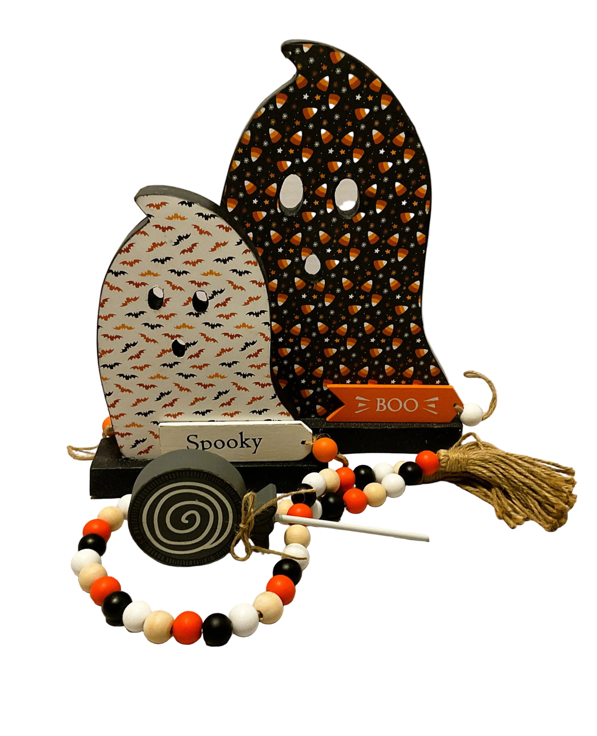 AGSD Halloween Decor - Decoupage Reversible Wood Candy Ghosts LG 2pc Set